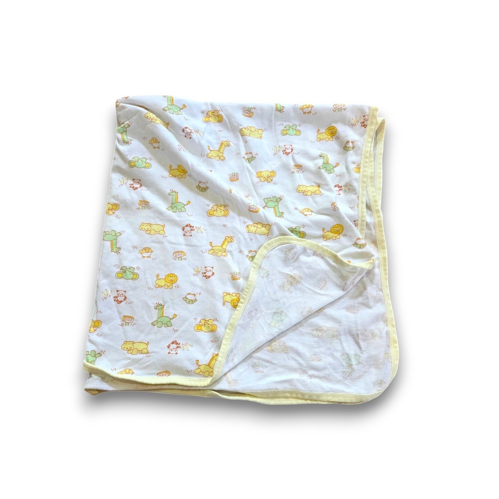 Vintage 90s Carters Cotton Baby Receiving Swaddling Blanket Pastel Yellow Animal